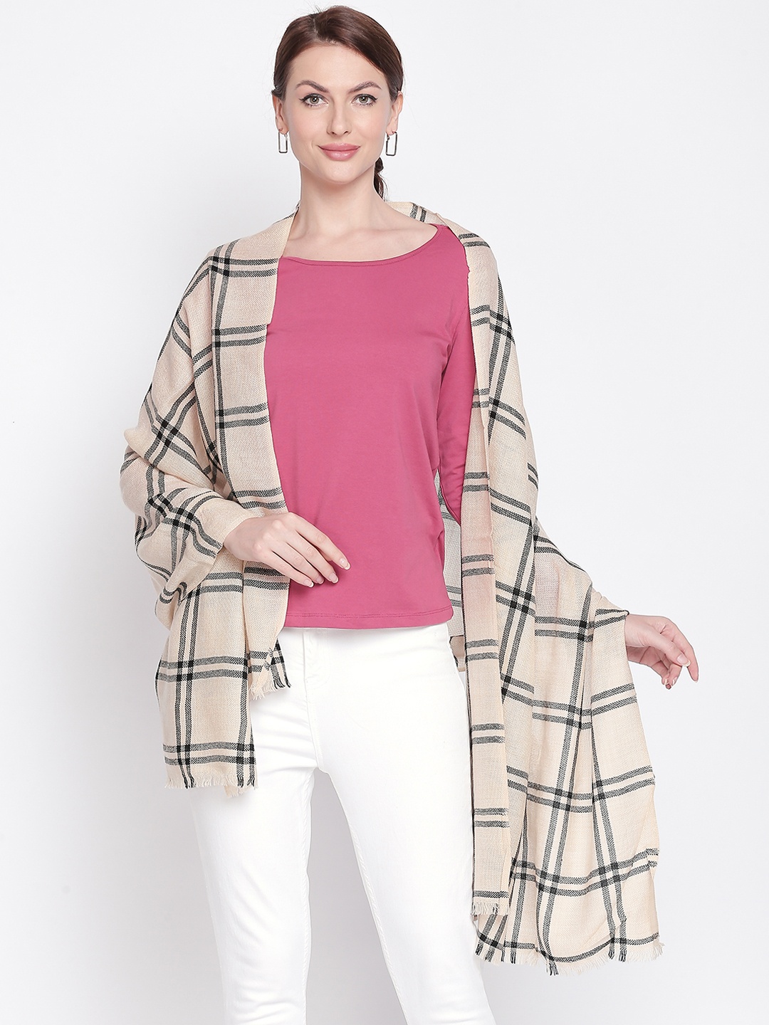 

Style Quotient Women Beige & Black Checked Wool Shawl