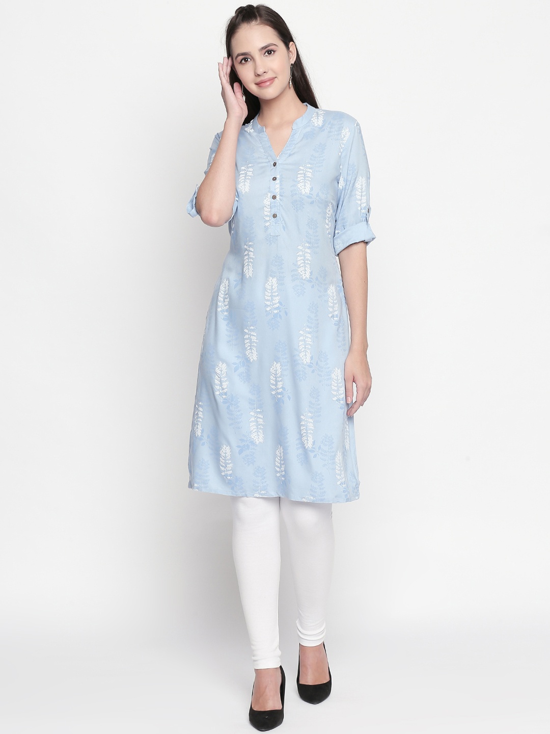 

RANGMANCH BY PANTALOONS Women Blue & White Printed Straight Kurta