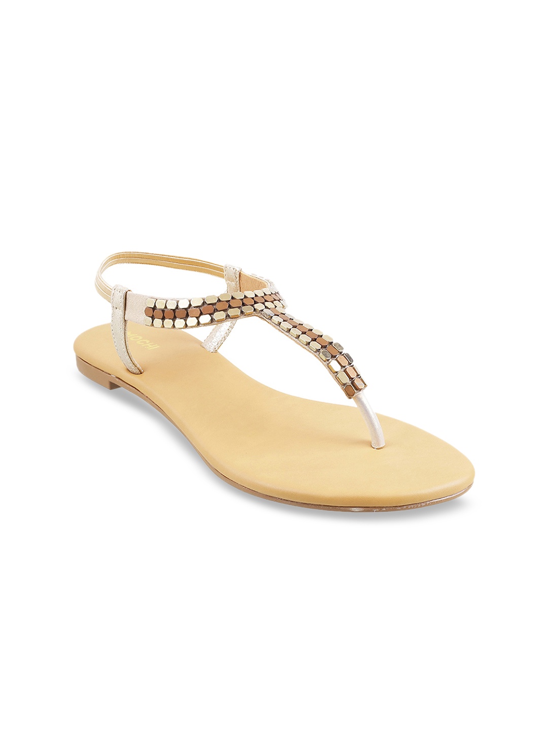 

Mochi Women Gold-Toned Embellished T-Strap Flats