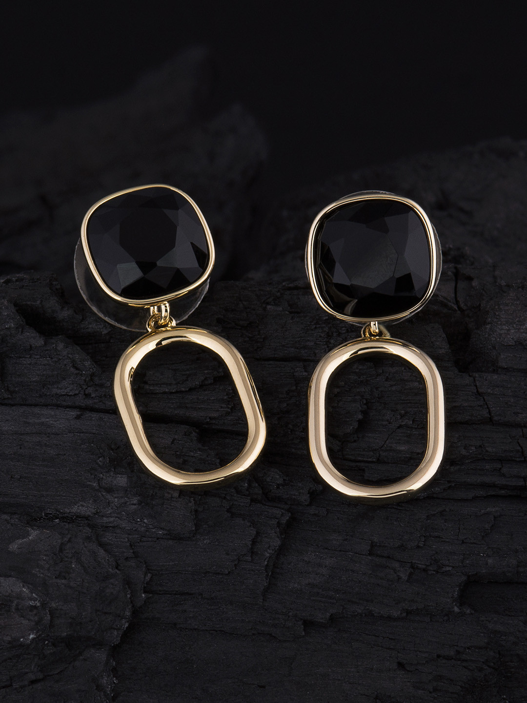 

E2O Gold-Plated & Black Geometric Drop Earrings