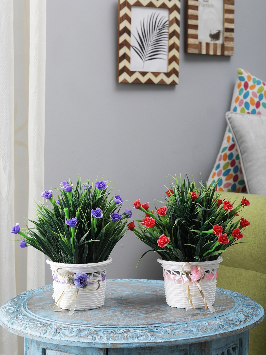 

FOLIYAJ Combo of 2 Multicoloured Artificial Plants With Pots, Multi