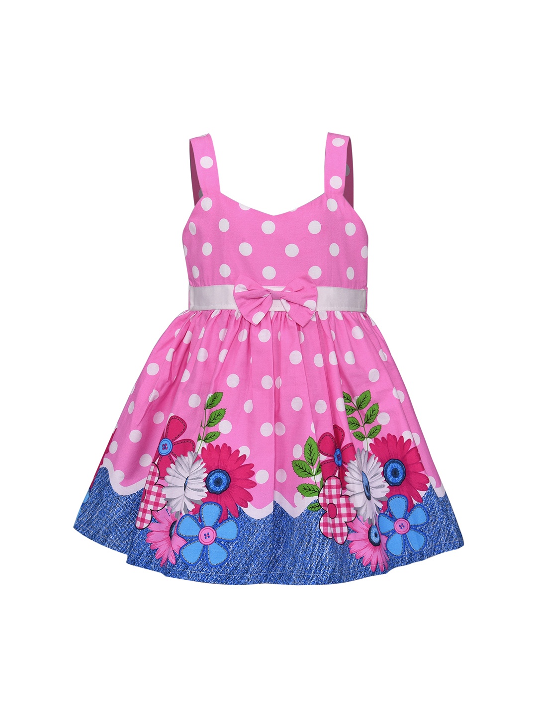 

Wish Karo Girls Pink & White Polka Dots Printed Fit and Flare Dress