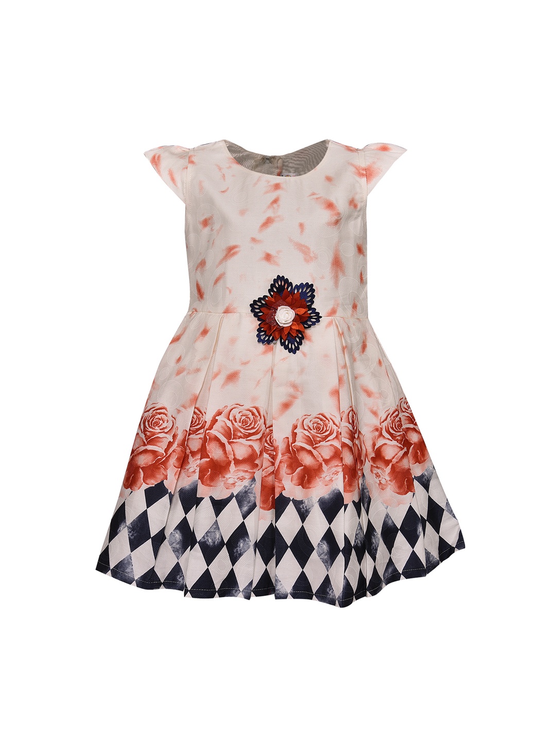 

Wish Karo Girls Off-White & Orange Printed Fit and Flare Dress