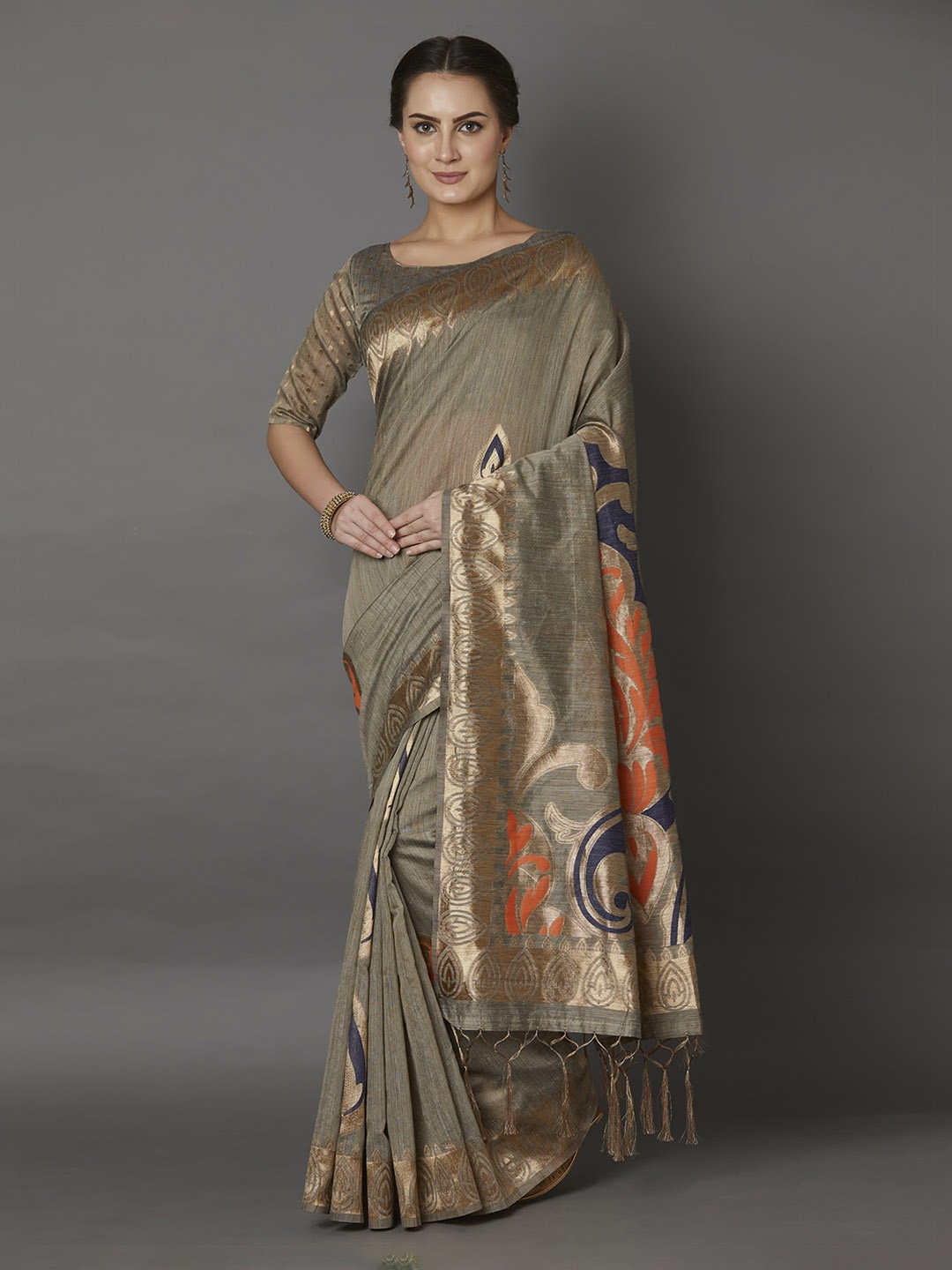 

Mitera Beige Woven Design Silk Blend Saree