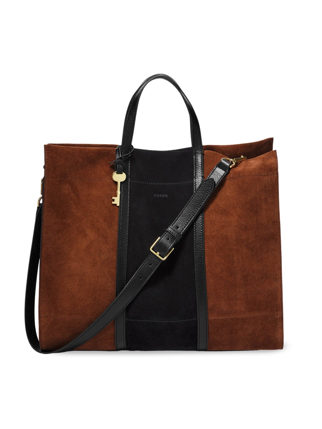 

Fossil Brown & Black Colourblocked Leather Handheld Bag