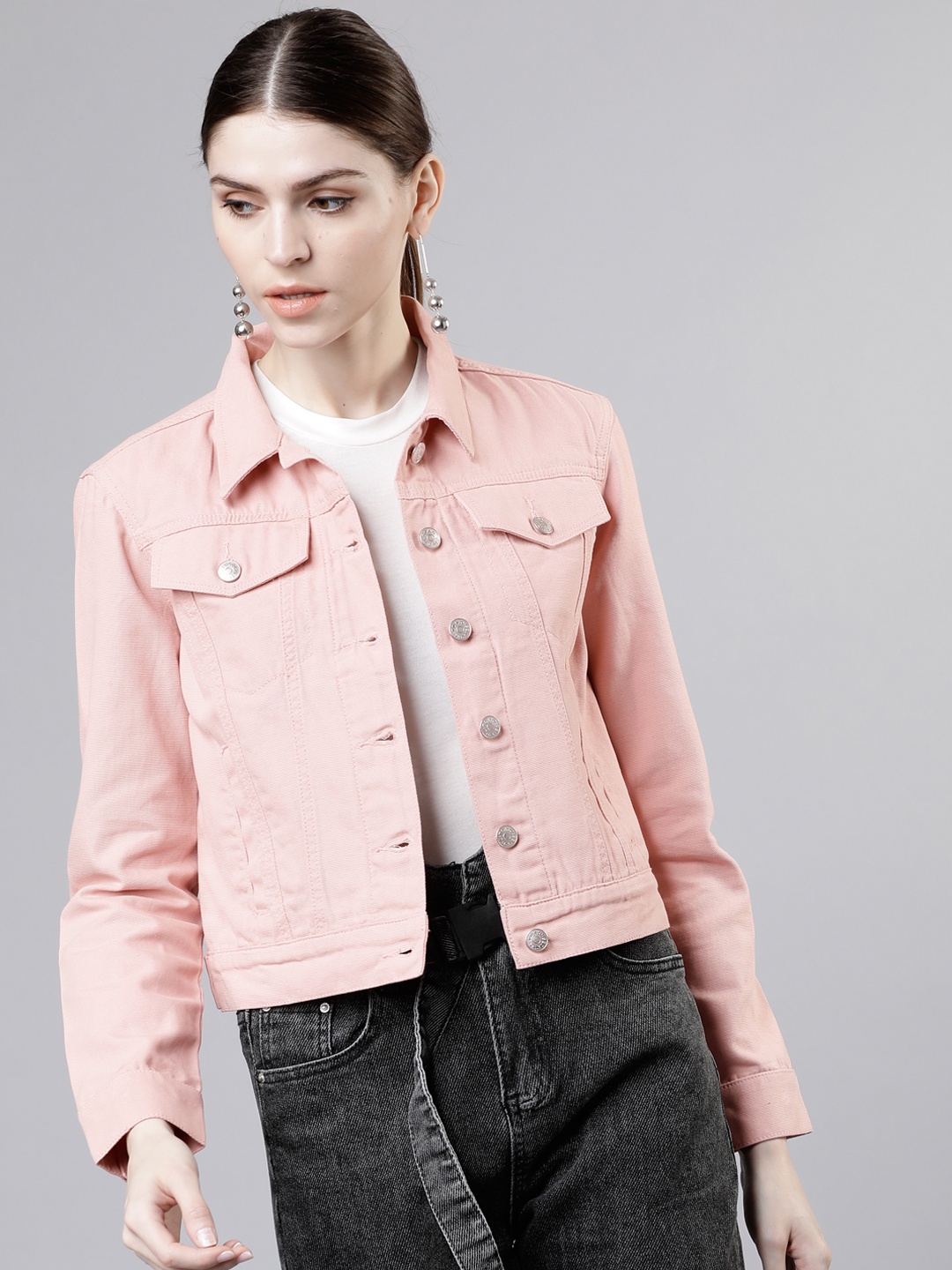 

Tokyo Talkies Women Pink Solid Tailored Jacket