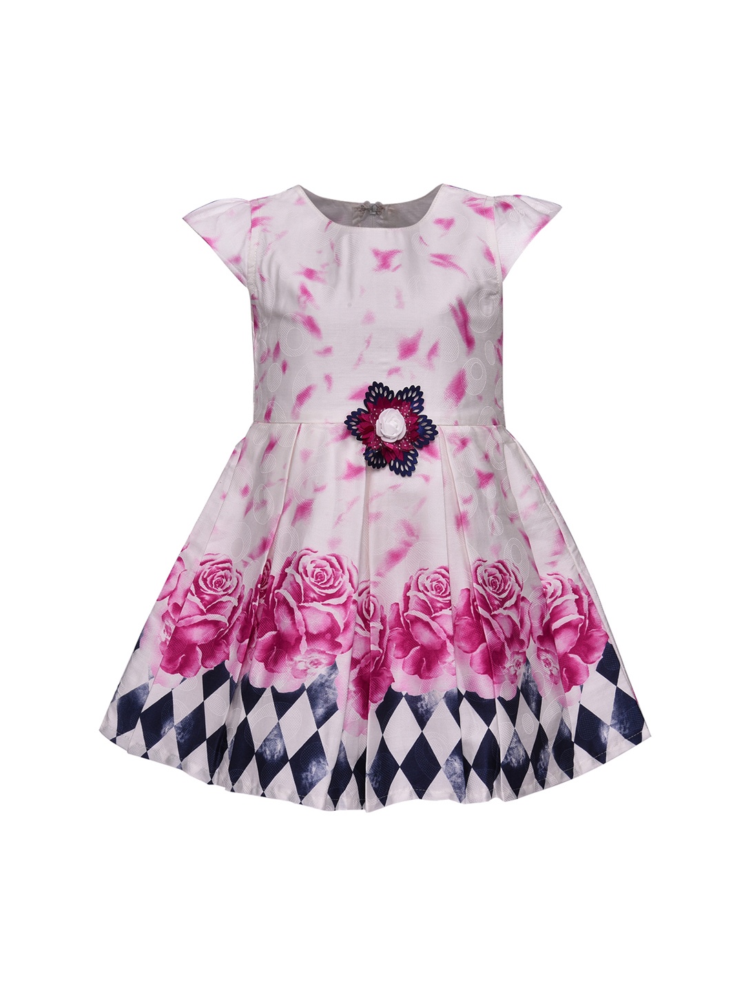 Wish Karo Girls Pink & White Printed Fit and Flare Dress
