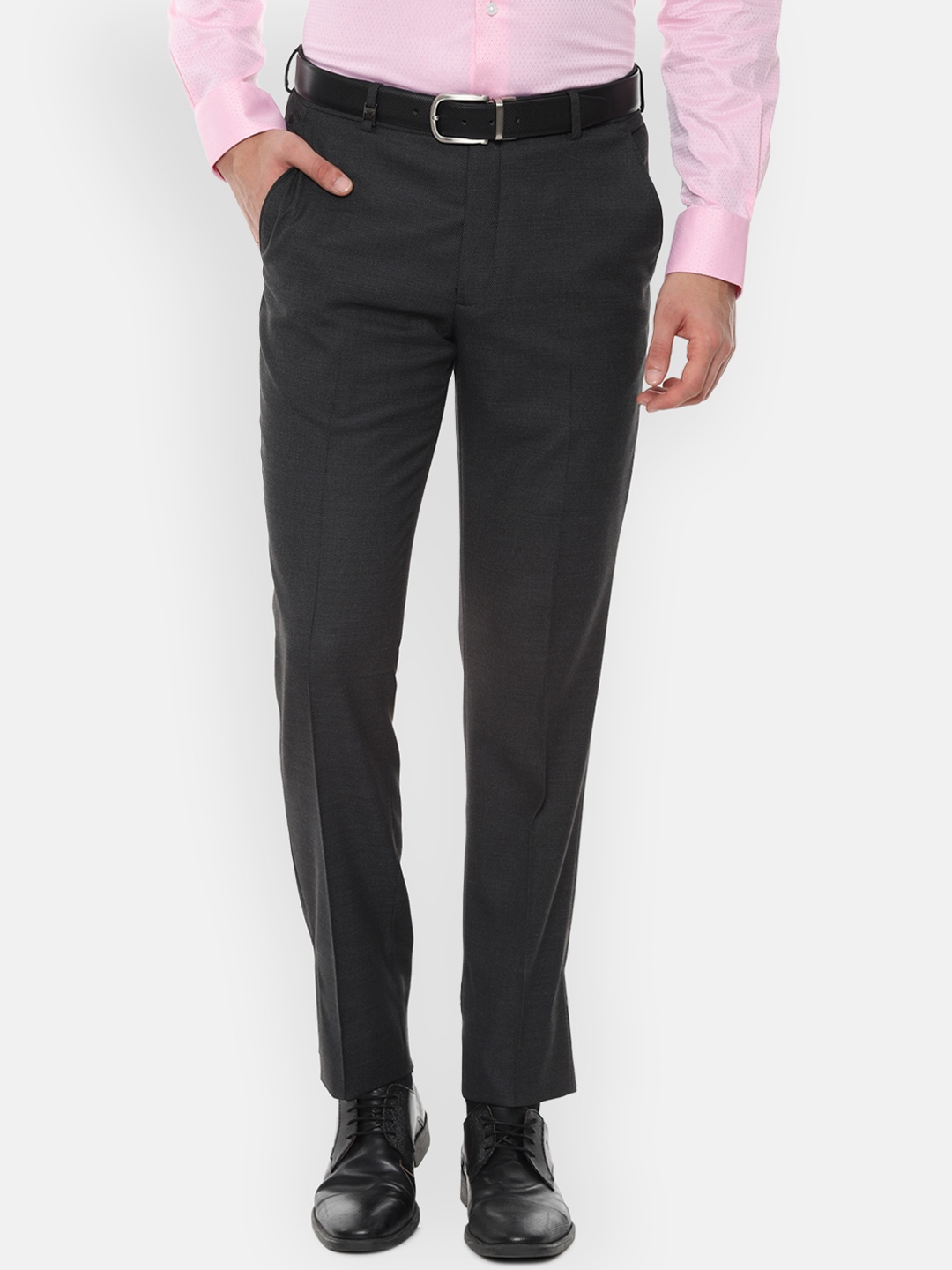 

Louis Philippe Men Grey Slim Fit Self Design Formal Trousers