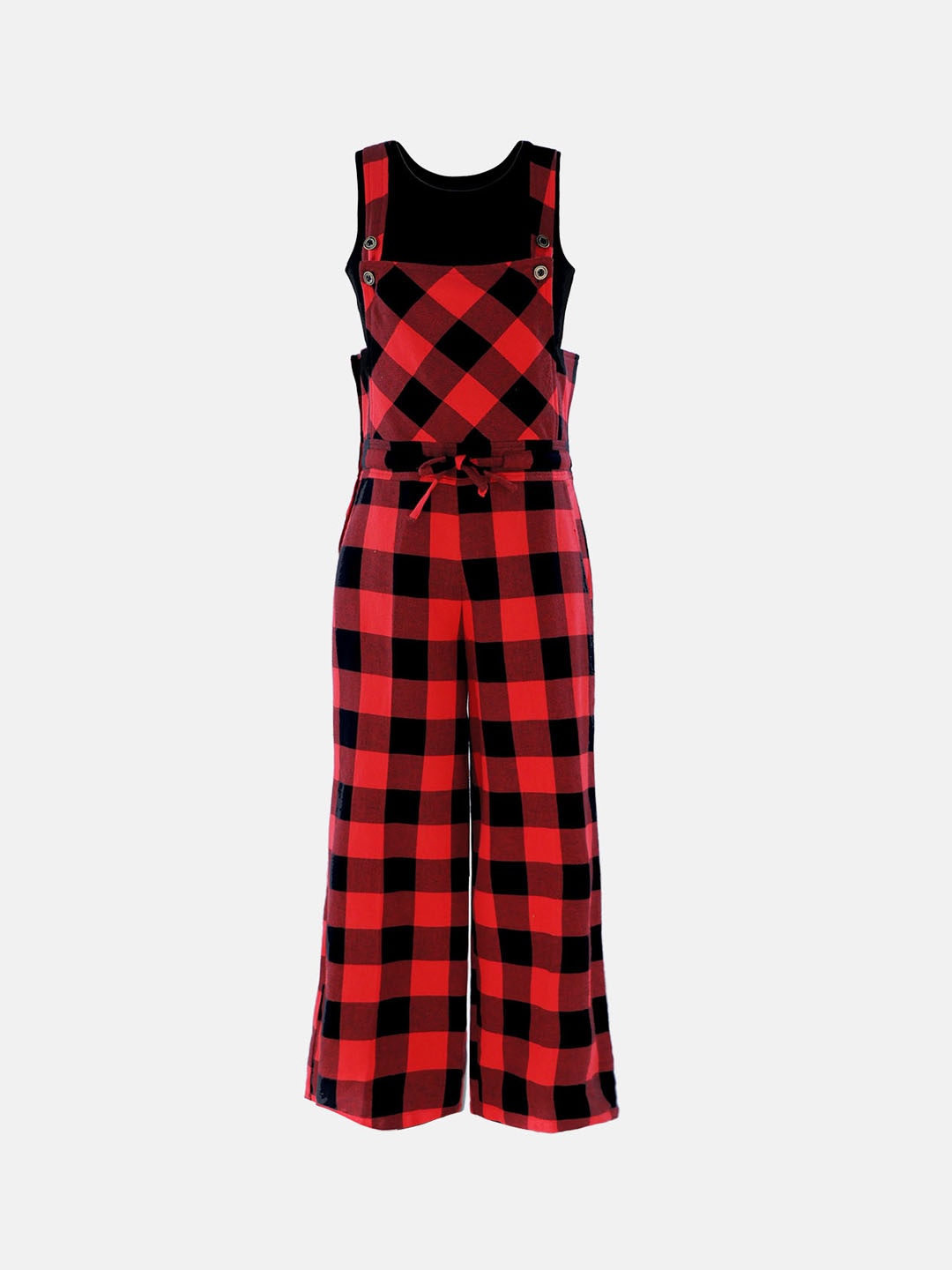 

Naughty Ninos Girls Red & Black Solid Dungarees with Tshirt