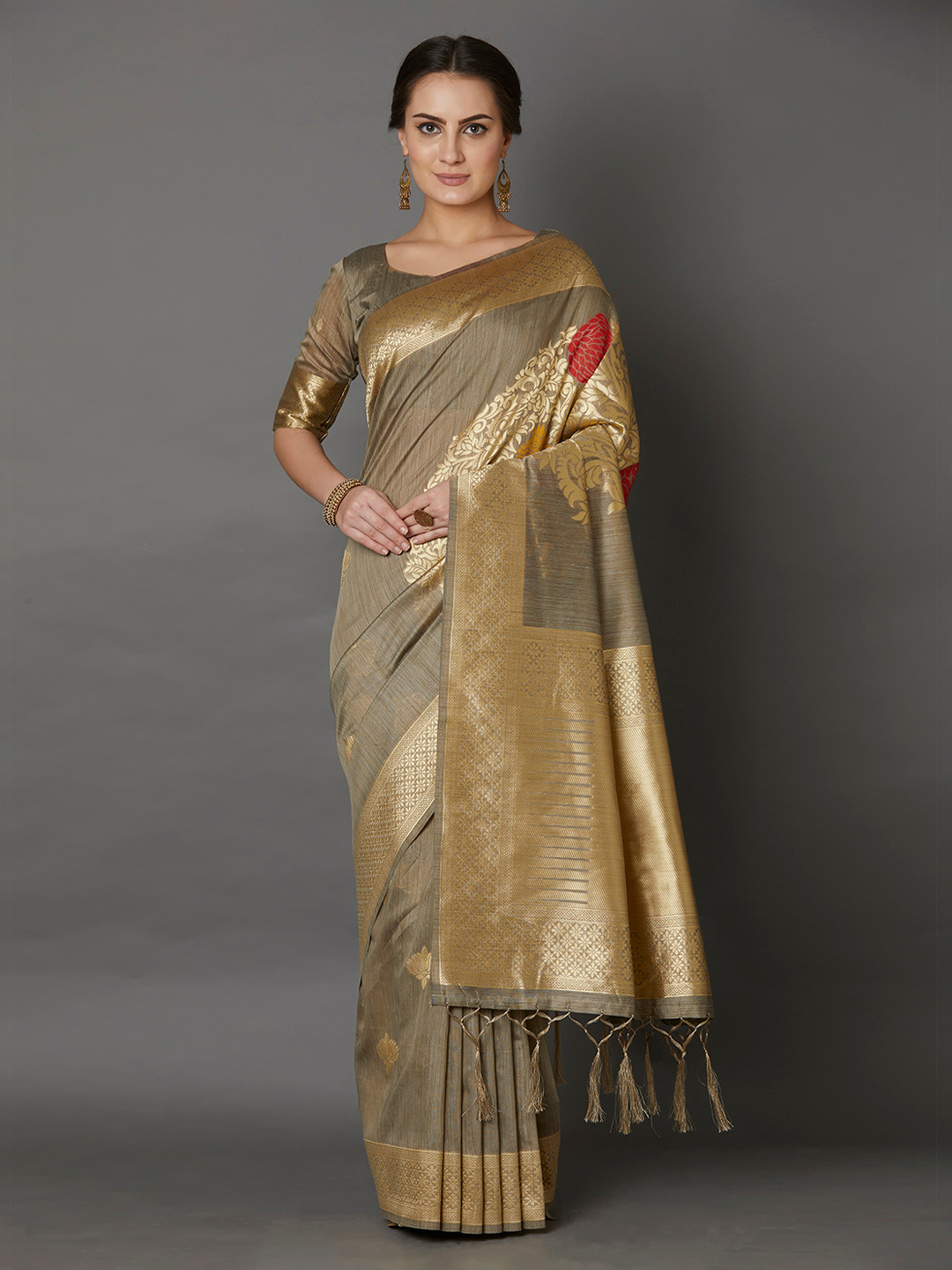 

Mitera Beige Woven Design Silk Blend Saree