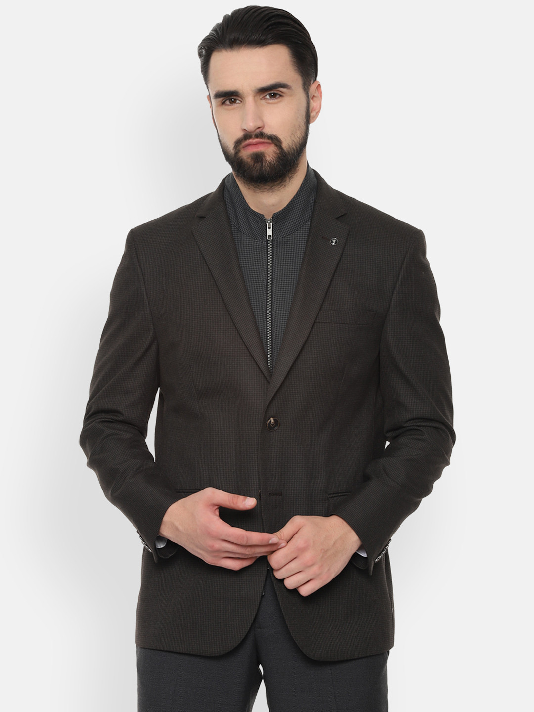 

Van Heusen Men Black Self-Design Slim-Fit Single-Breasted Blazer