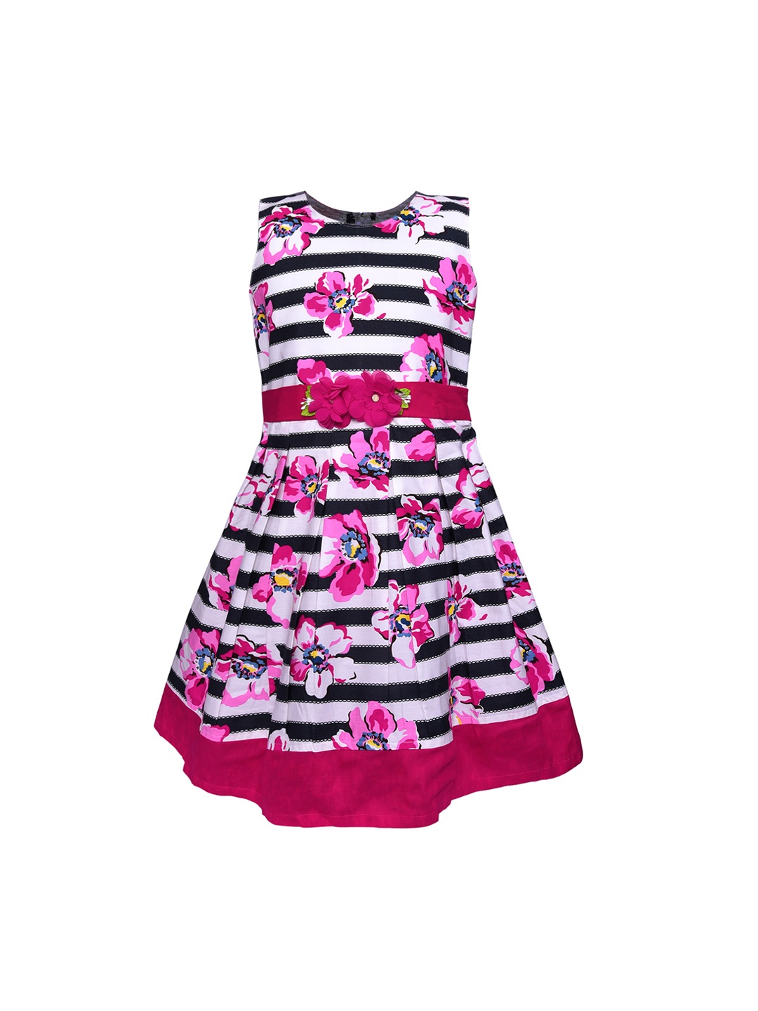 

Wish Karo Girls Pink & White Striped Fit and Flare Dress