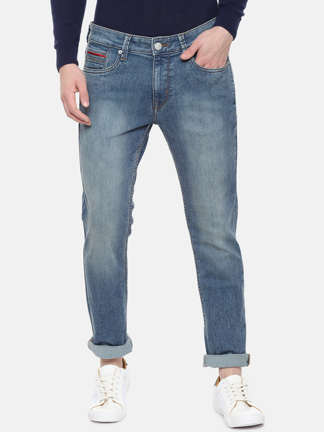 

People Men Blue Regular Fit Mid-Rise Clean Look Stretchable Jeans