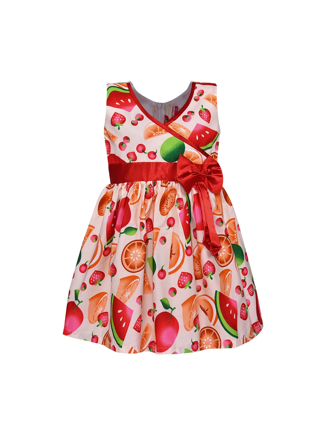 

Wish Karo Girls Orange & Red Fruits Printed Wrap Dress