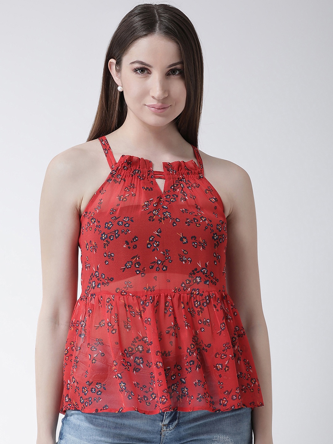 

KASSUALLY Women Red Printed Peplum Top