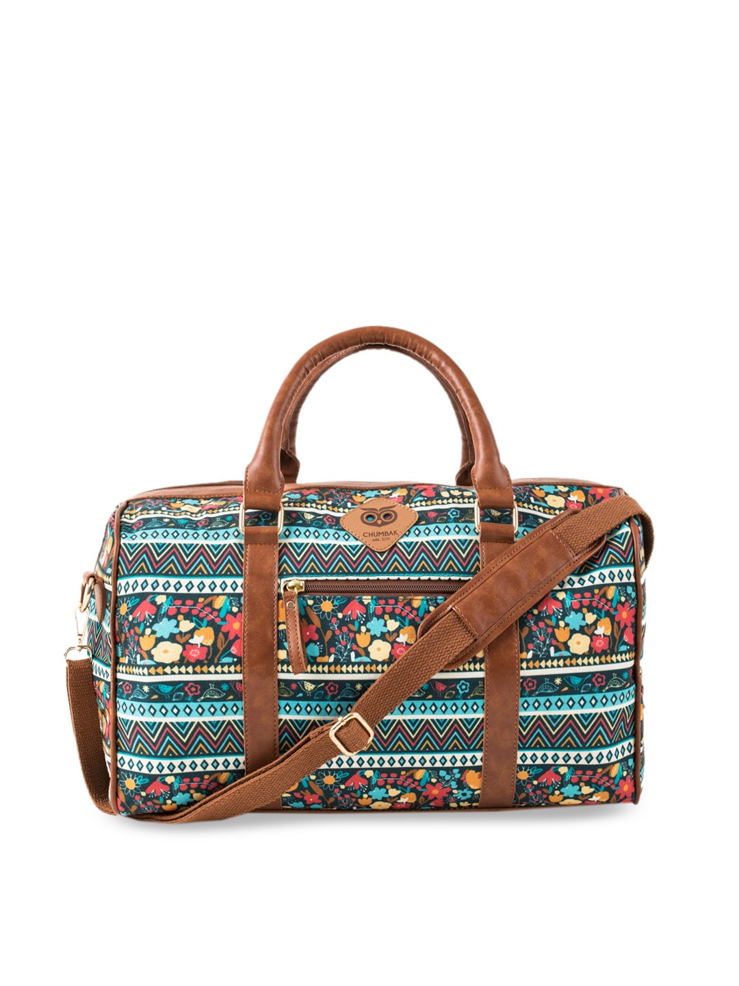 

Chumbak Women Teal Green & Brown Printed Medium Duffel Bag