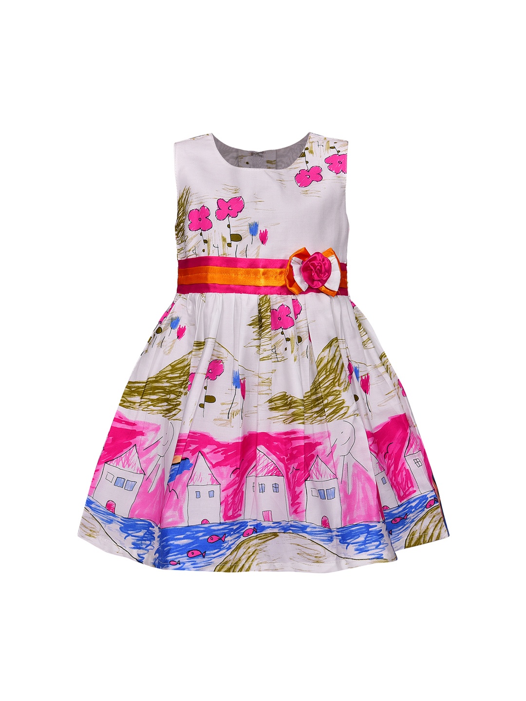 

Wish Karo Girls Pink & White Printed Fit and Flare Dress