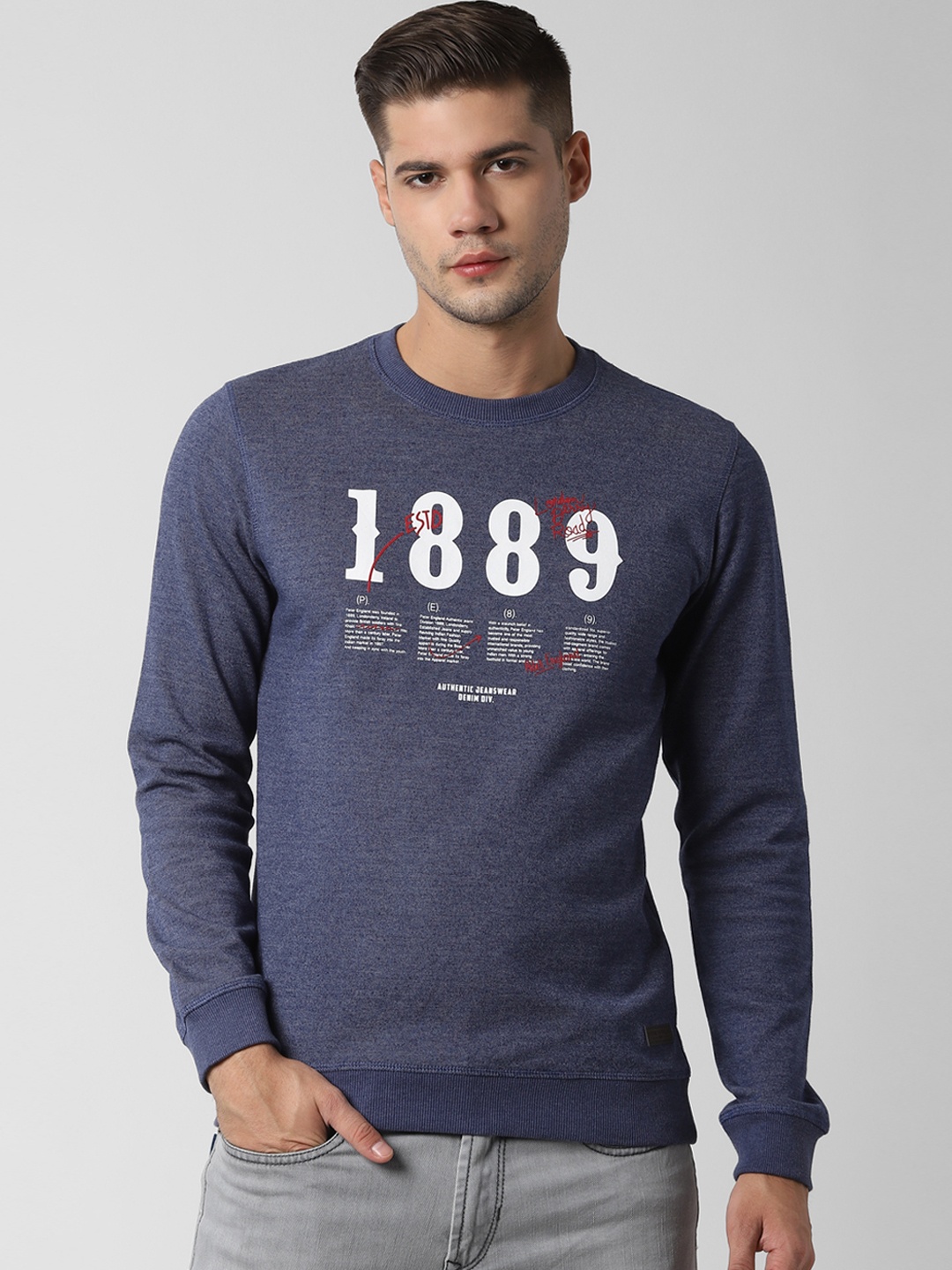 

Peter England Casuals Men Blue Printed Sweatshirt