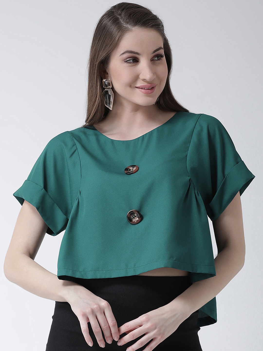 

KASSUALLY Women Green Solid High-Low Top