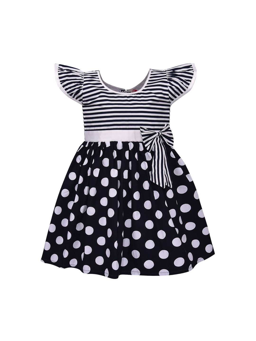 

Wish Karo Girls White & Navy Blue Polka Dot Print Fit and Flare Dress