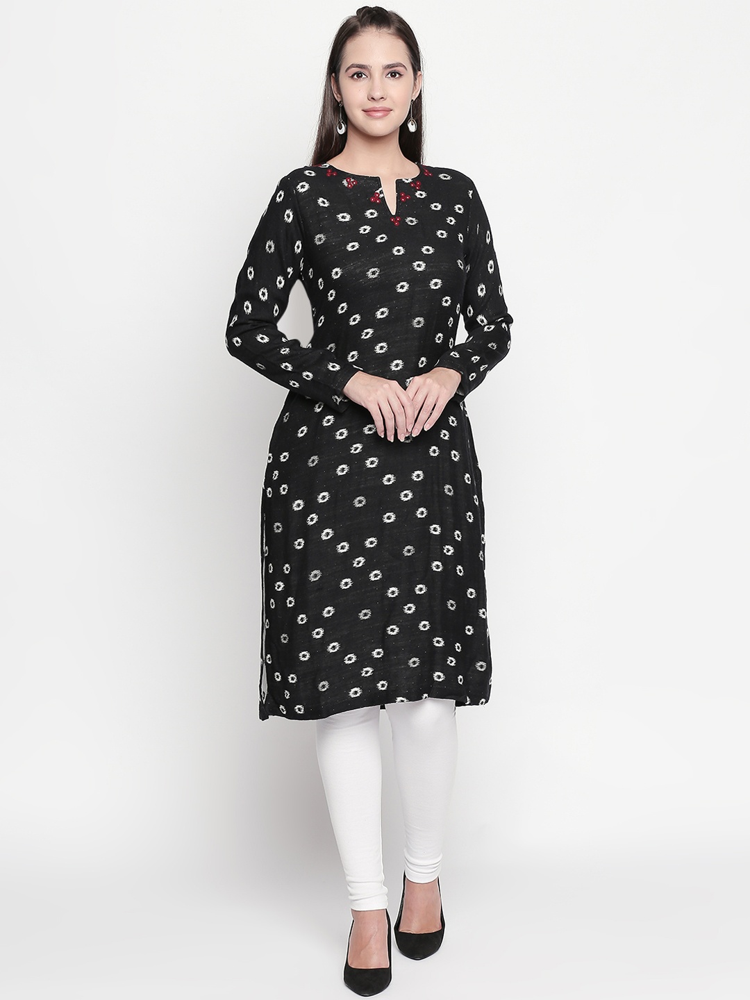 

RANGMANCH BY PANTALOONS Women Black & White Printed Straight Kurta