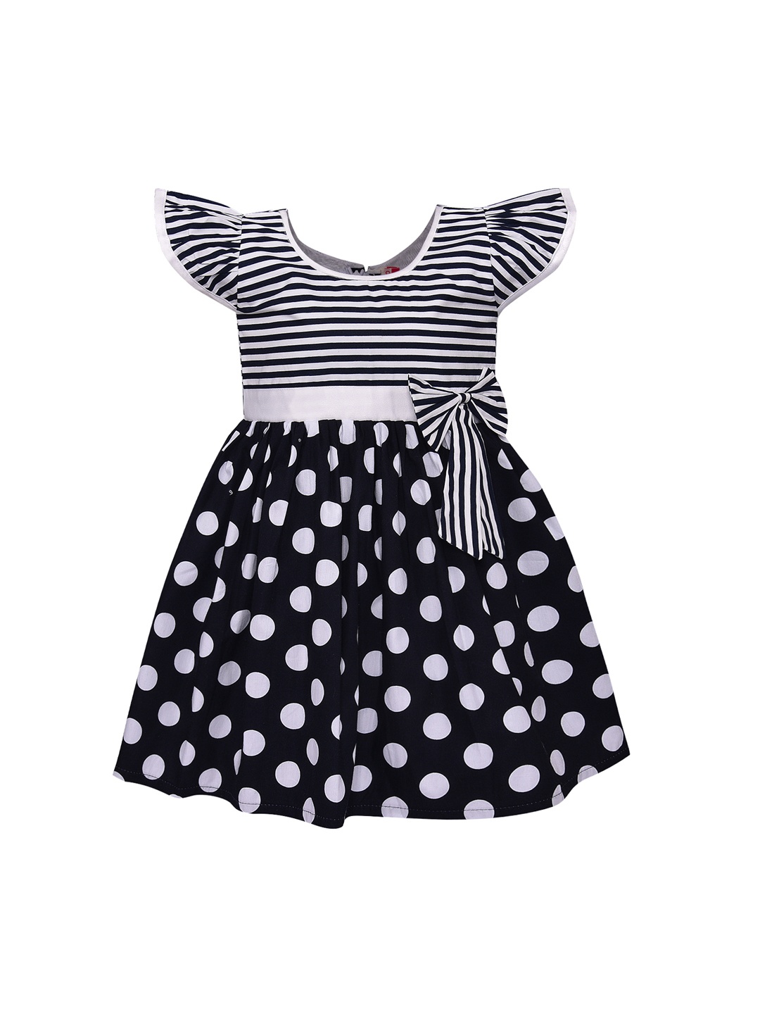 

Wish Karo Girls White & Navy Blue Polka Dots Print Fit and Flare Dress