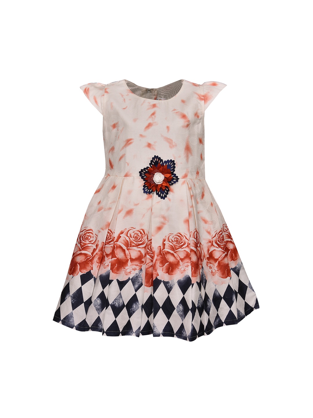 

Wish Karo Girls White & Orange Printed Fit and Flare Dress
