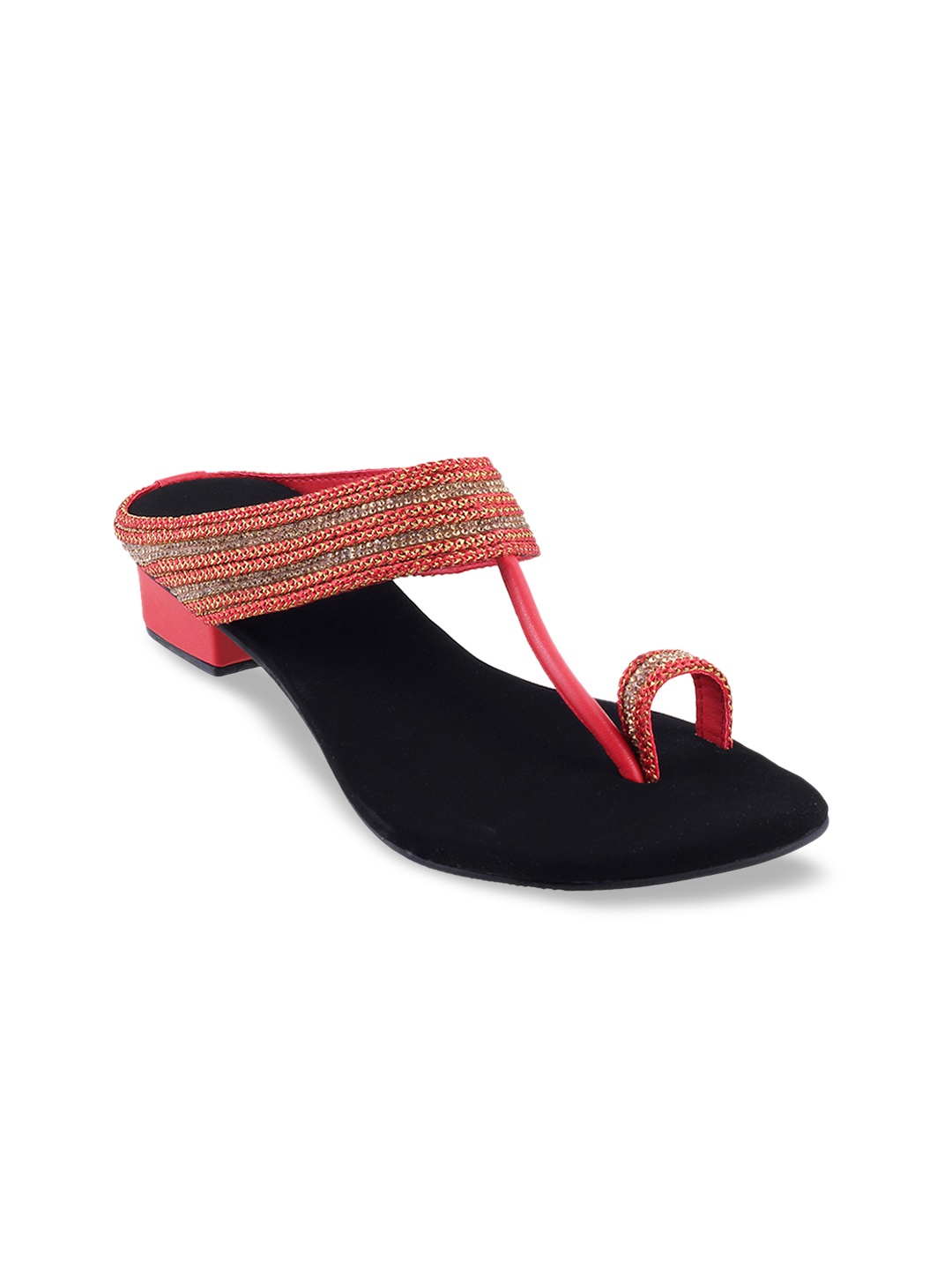 

Mochi Women Coral Red Embellished Open Toe Flats