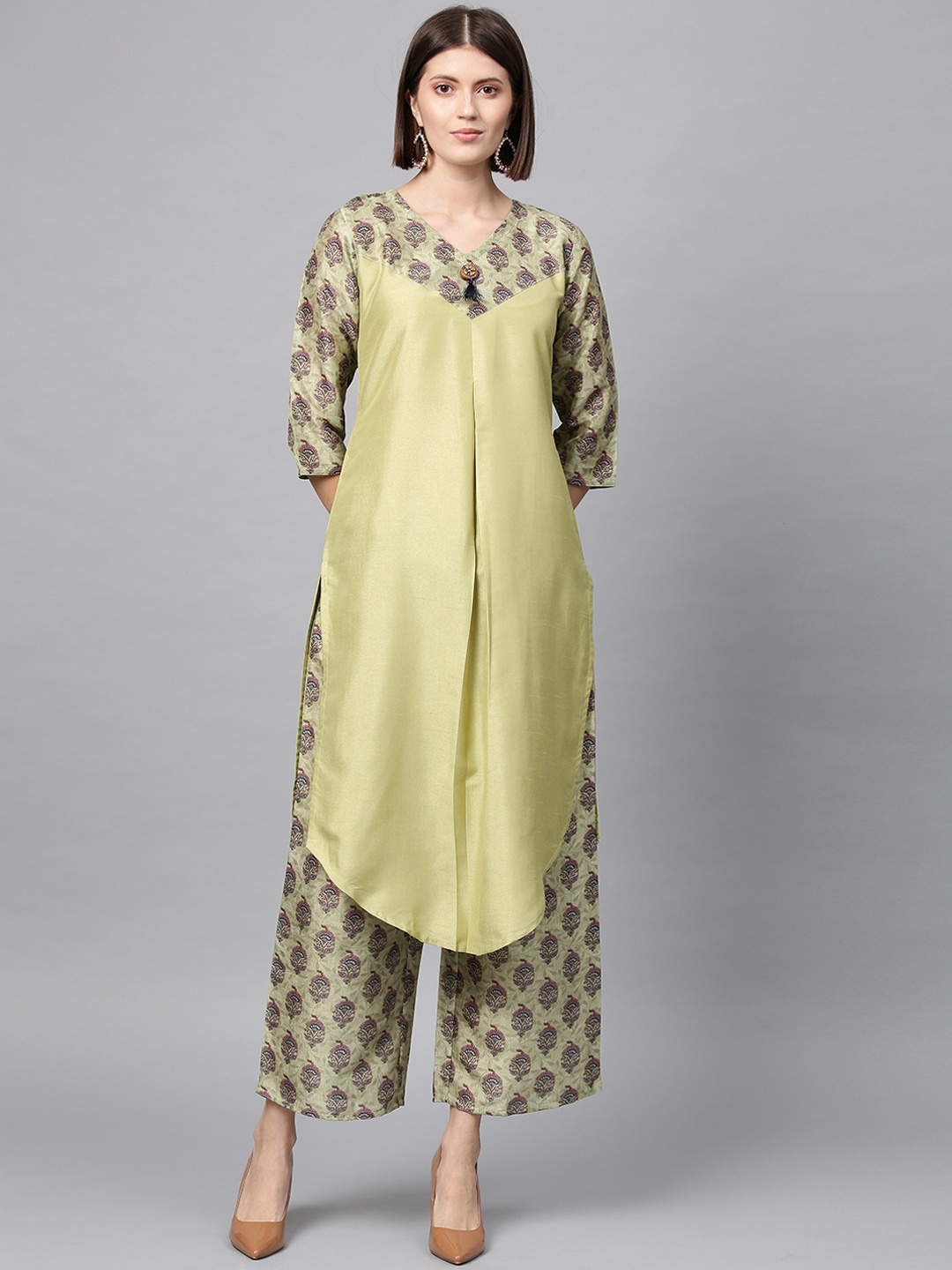

ZIYAA Women Green & Brown Printed Straight Kurta