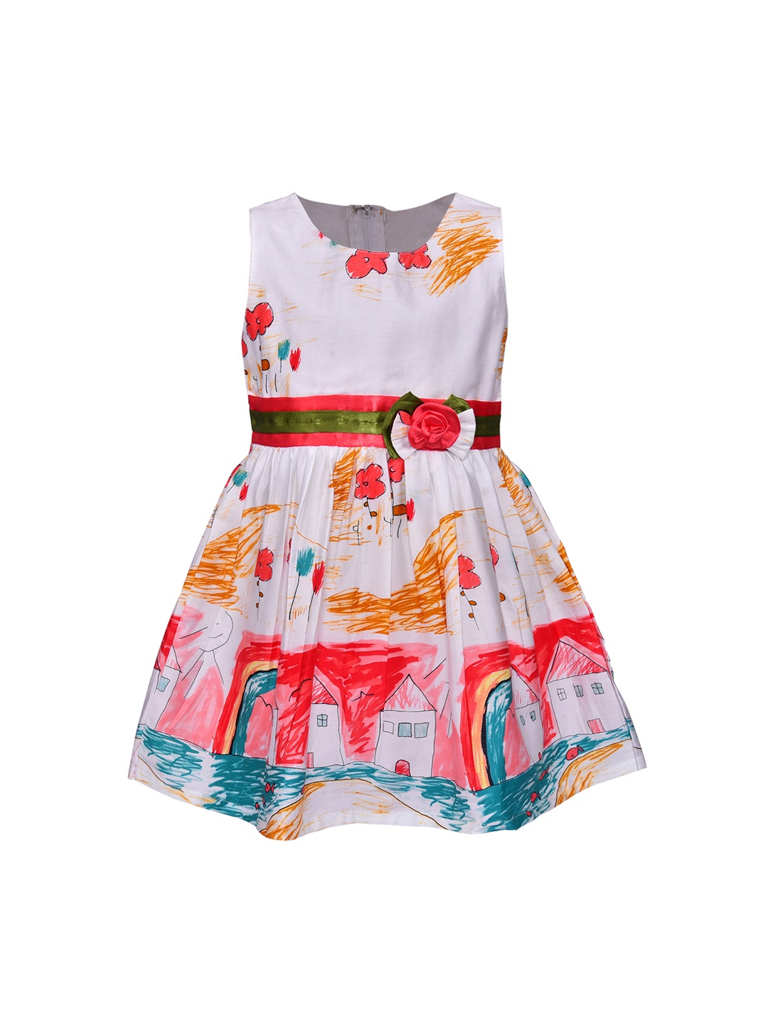 

Wish Karo Girls Printed White Fit and Flare Dress