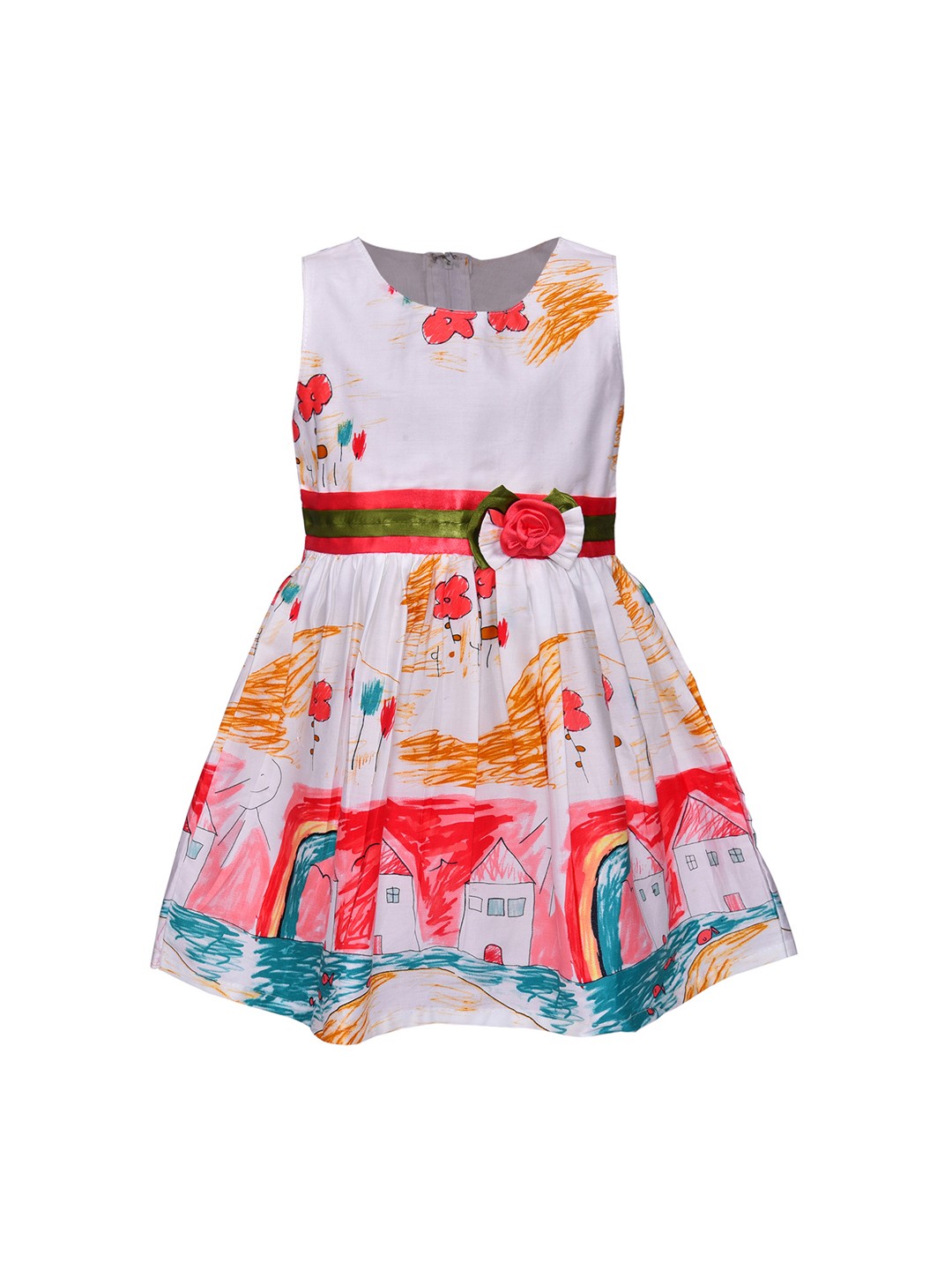 

Wish Karo Girls Printed White Fit and Flare Dress