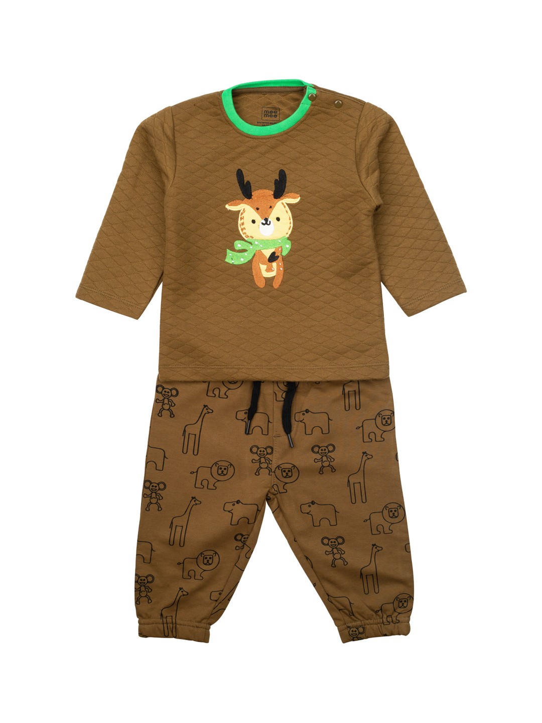 

MeeMee Boys Olive Green Printed T-shirt with Pyjamas