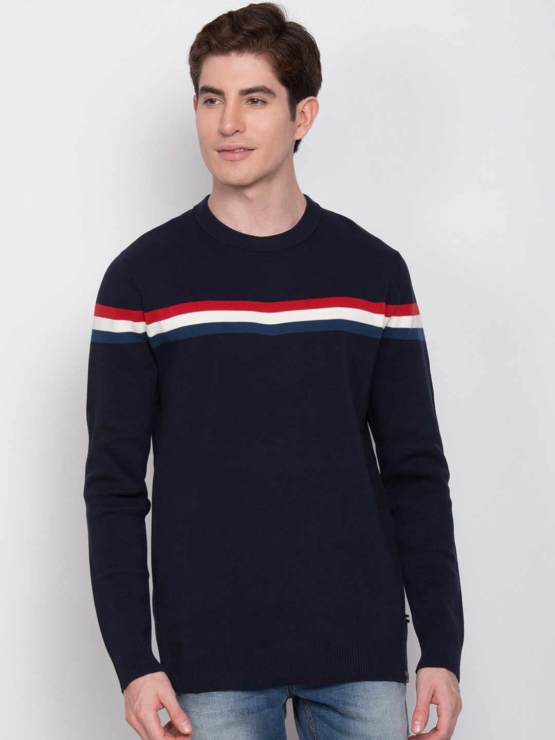 

LINDBERGH Men Navy Blue Solid Sweater