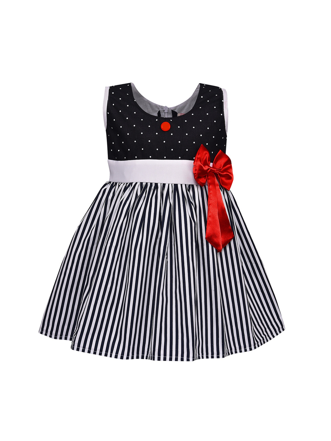 

Wish Karo Girls White & Black Striped Fit and Flare Dress