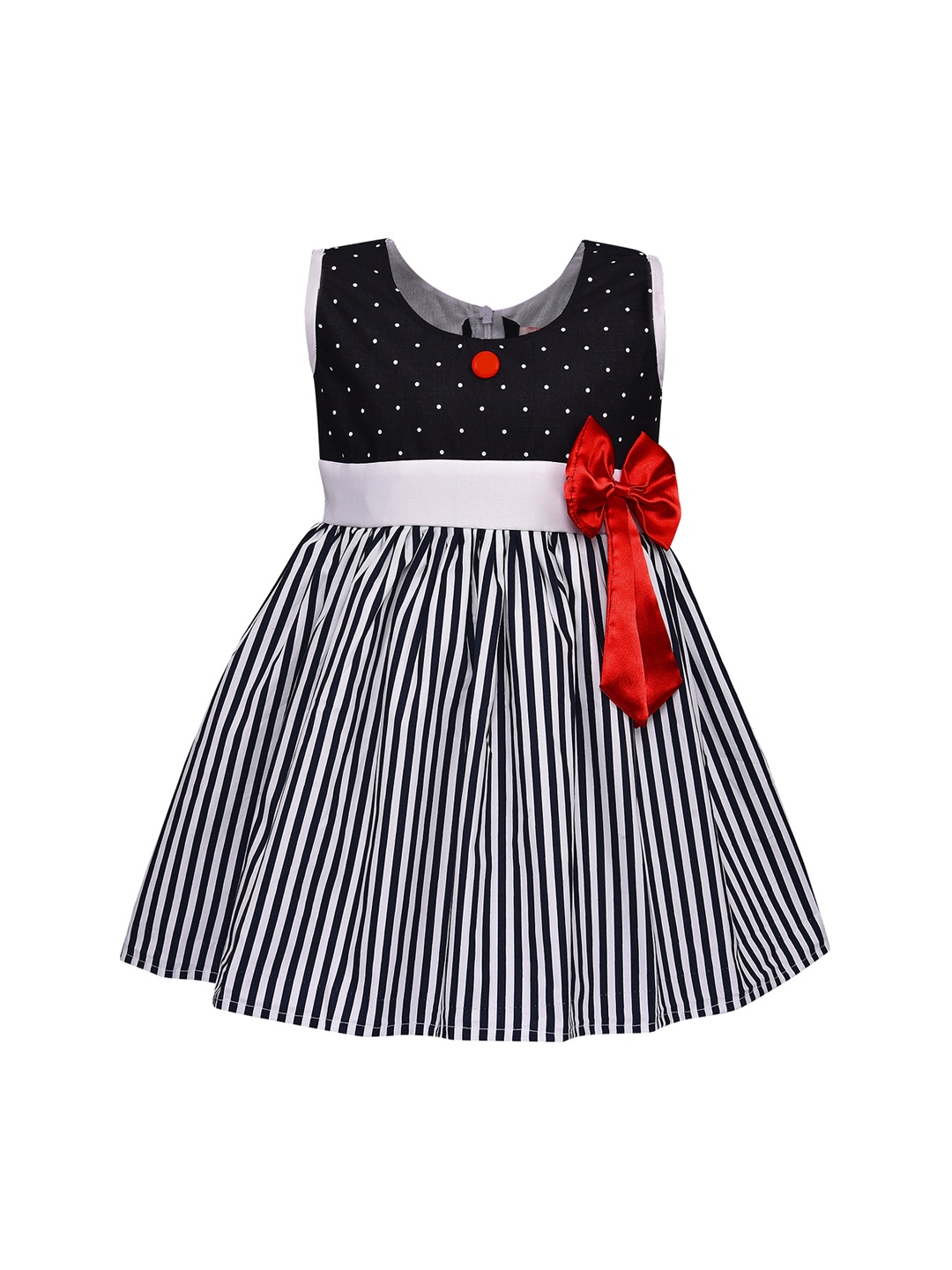 

Wish Karo Girls Striped Navy Blue Fit and Flare Dress