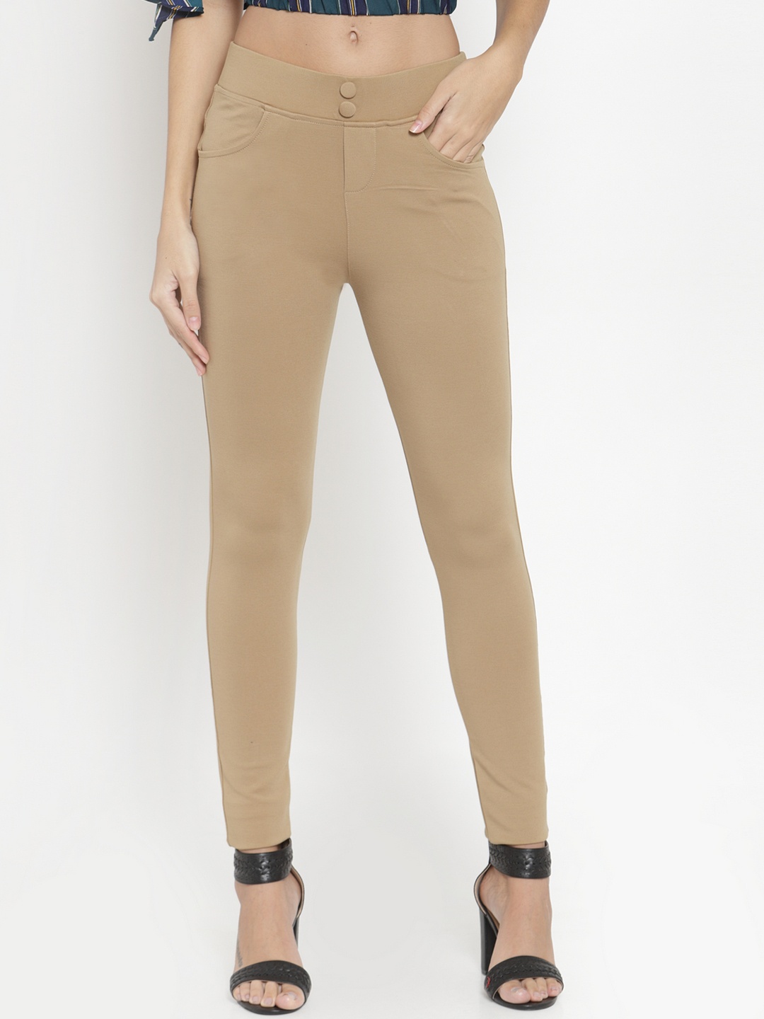 Clora Creation Women Beige Solid Jeggings