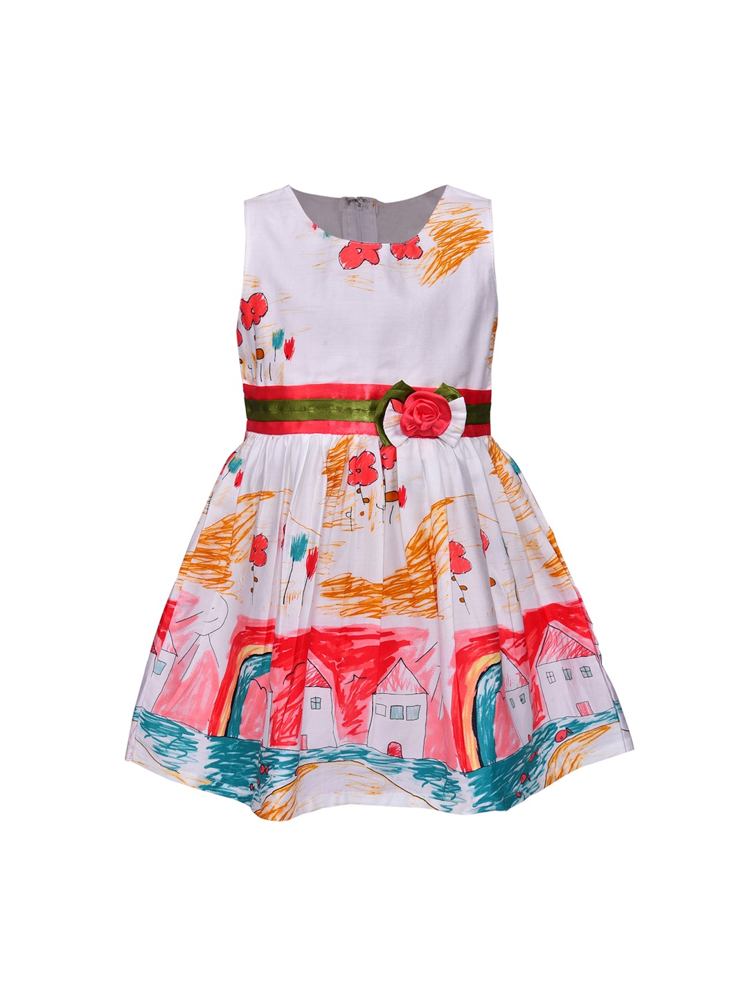 

Wish Karo Girls White & Pink Printed Fit and Flare Dress