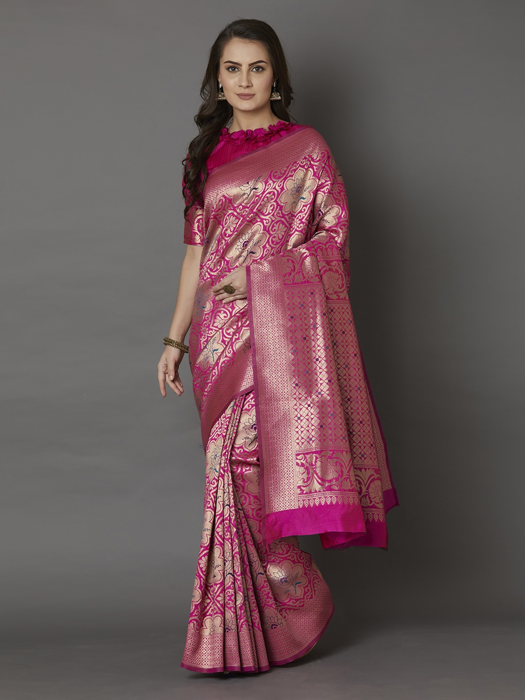 

Mitera Pink Silk Blend Woven Design Banarasi Saree
