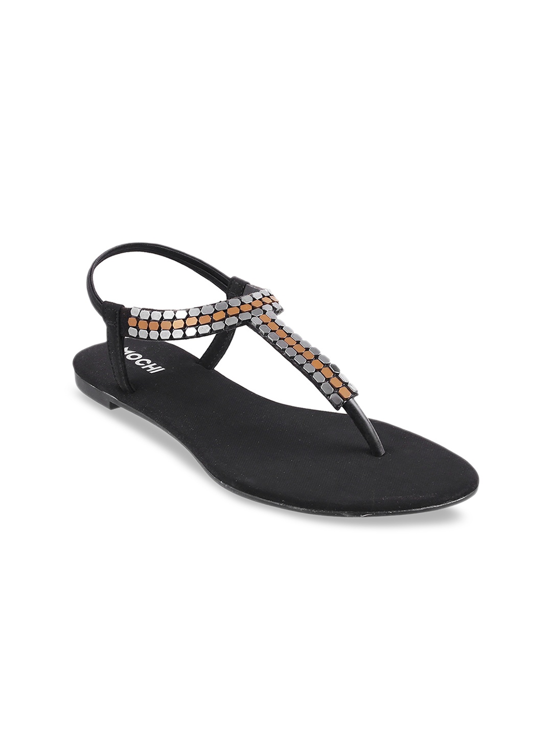

Mochi Women Black Embellished T-Strap Flats
