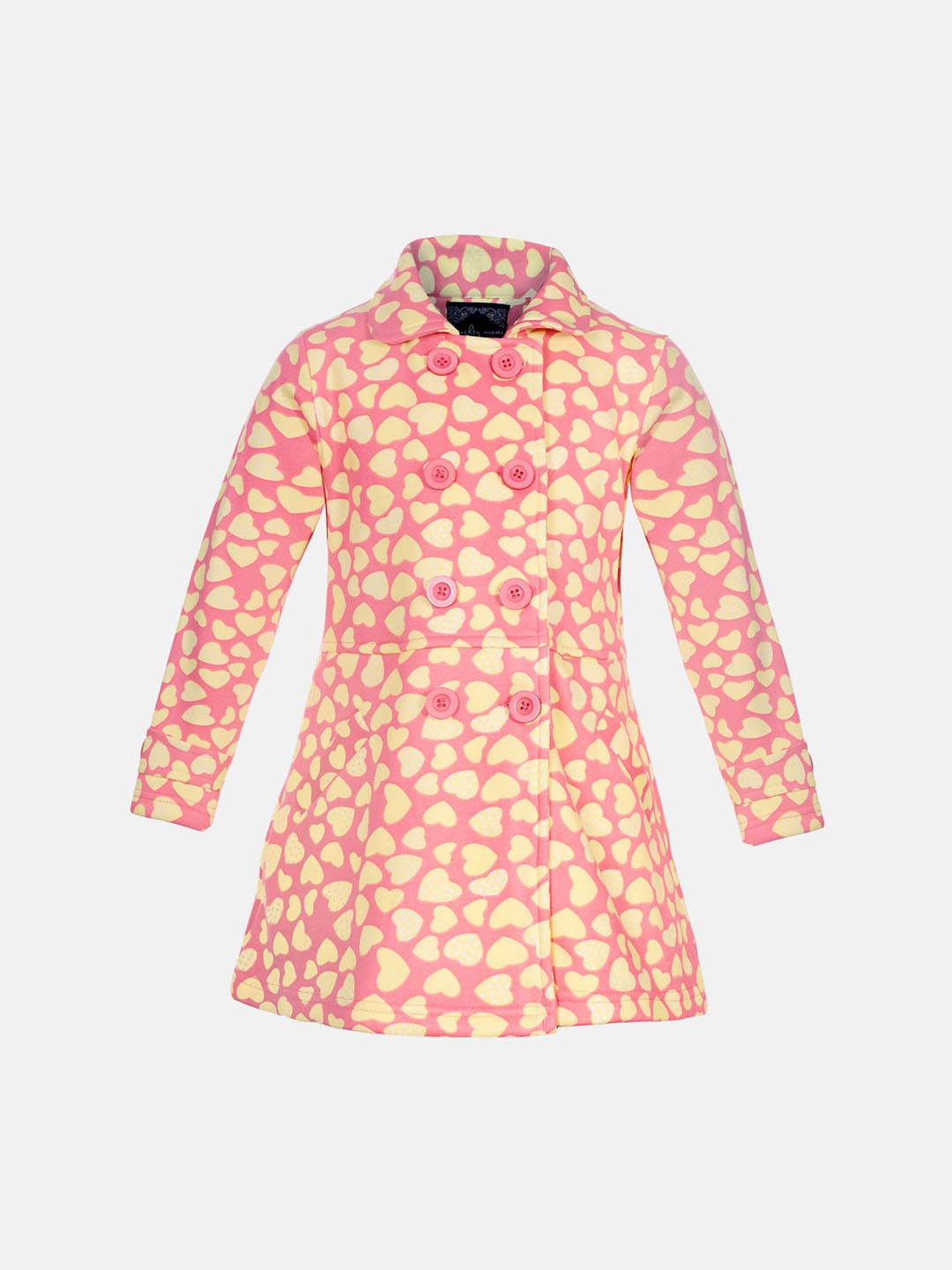 

Naughty Ninos Girls Pink & Yellow Heart Printed Double Breasted Peacoat