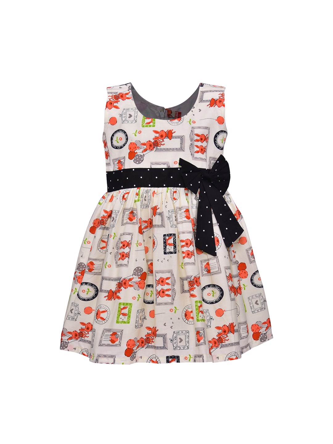 

Wish Karo Girls Off-White & Orange Quirky Printed Fit and Flare Dress