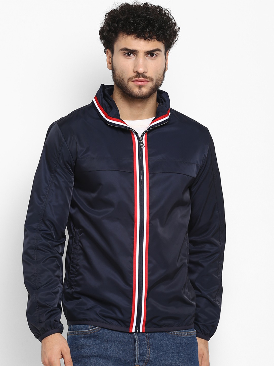 

Red Tape Men Navy Blue Striped Bomber Jacket