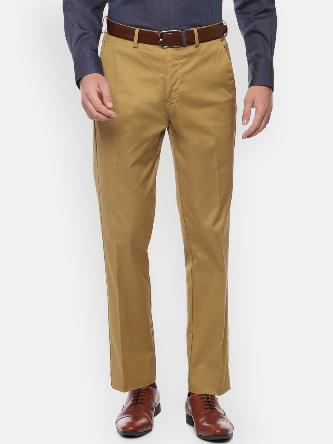 

Louis Philippe Men Beige Solid Regular Trousers