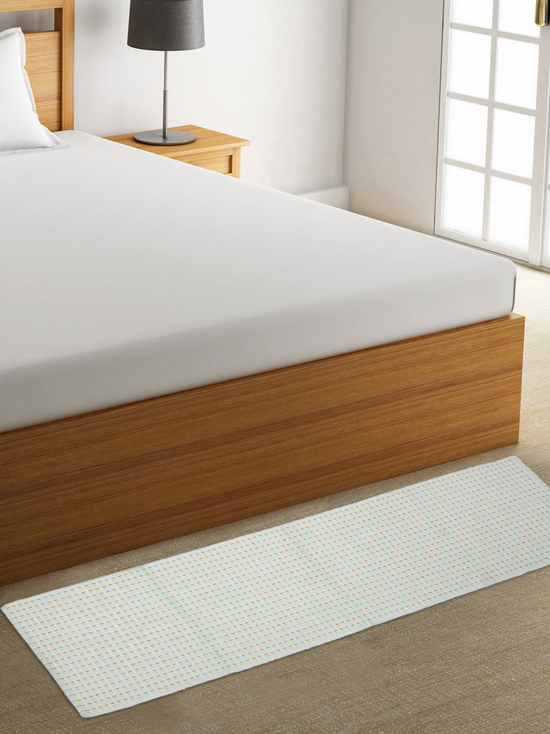 

KLOTTHE White & Orange Striped Rectangular Bedside Runner