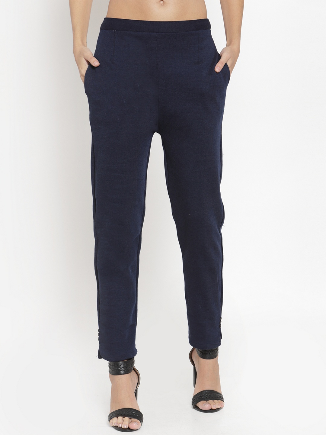 

Clora Creation Women Navy Blue Solid Cropped Woollen Trousers