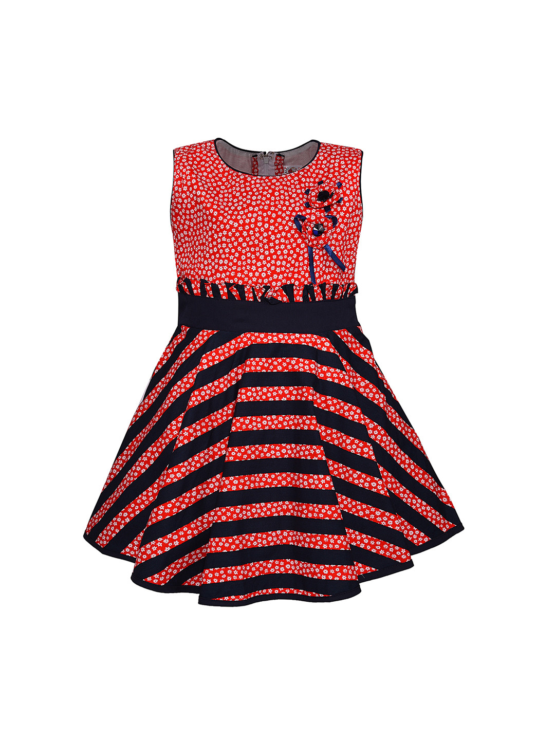 

Wish Karo Girls Red & Navy Blue Printed Fit and Flare Dress
