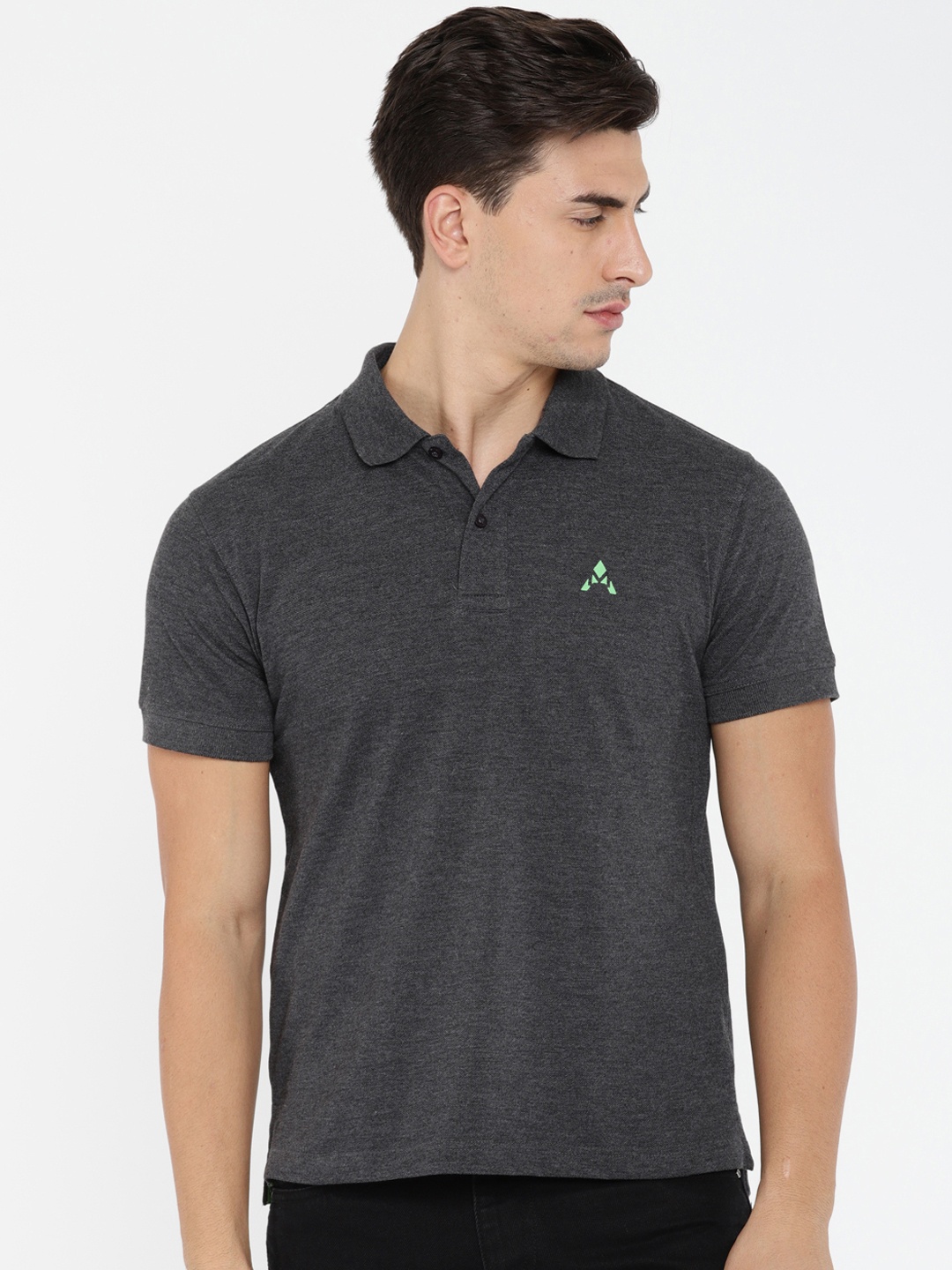 

ACTIMAXX Men Charcoal Grey Slim Fit Solid Polo Collar T-shirt