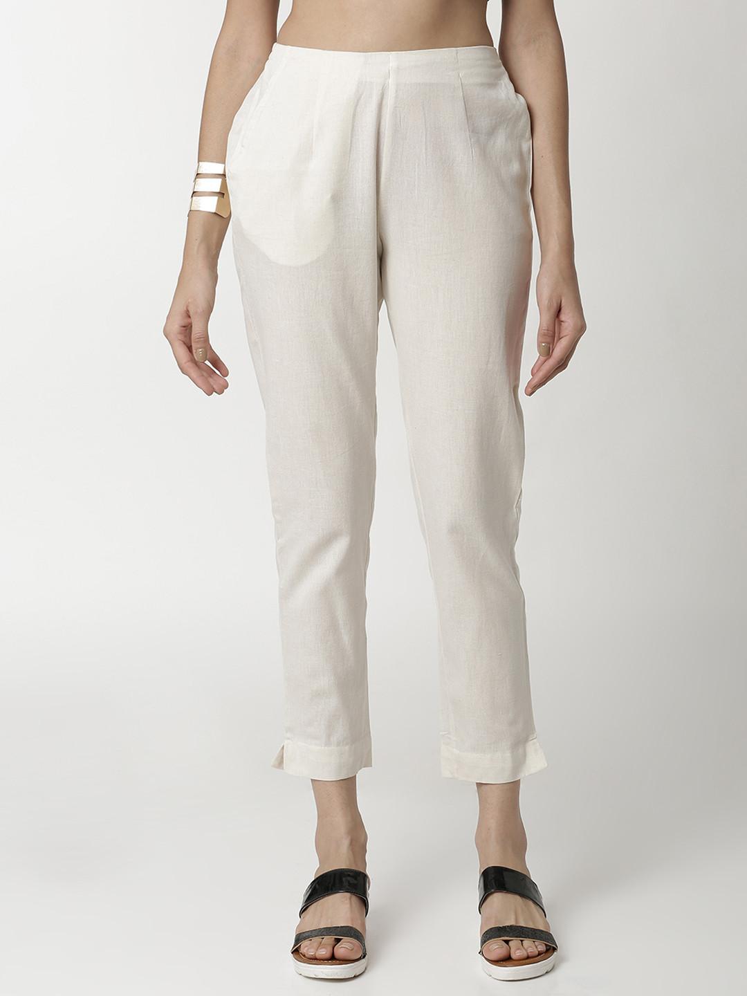 

De Moza Women Beige Skinny Fit Solid Cigarette Trousers