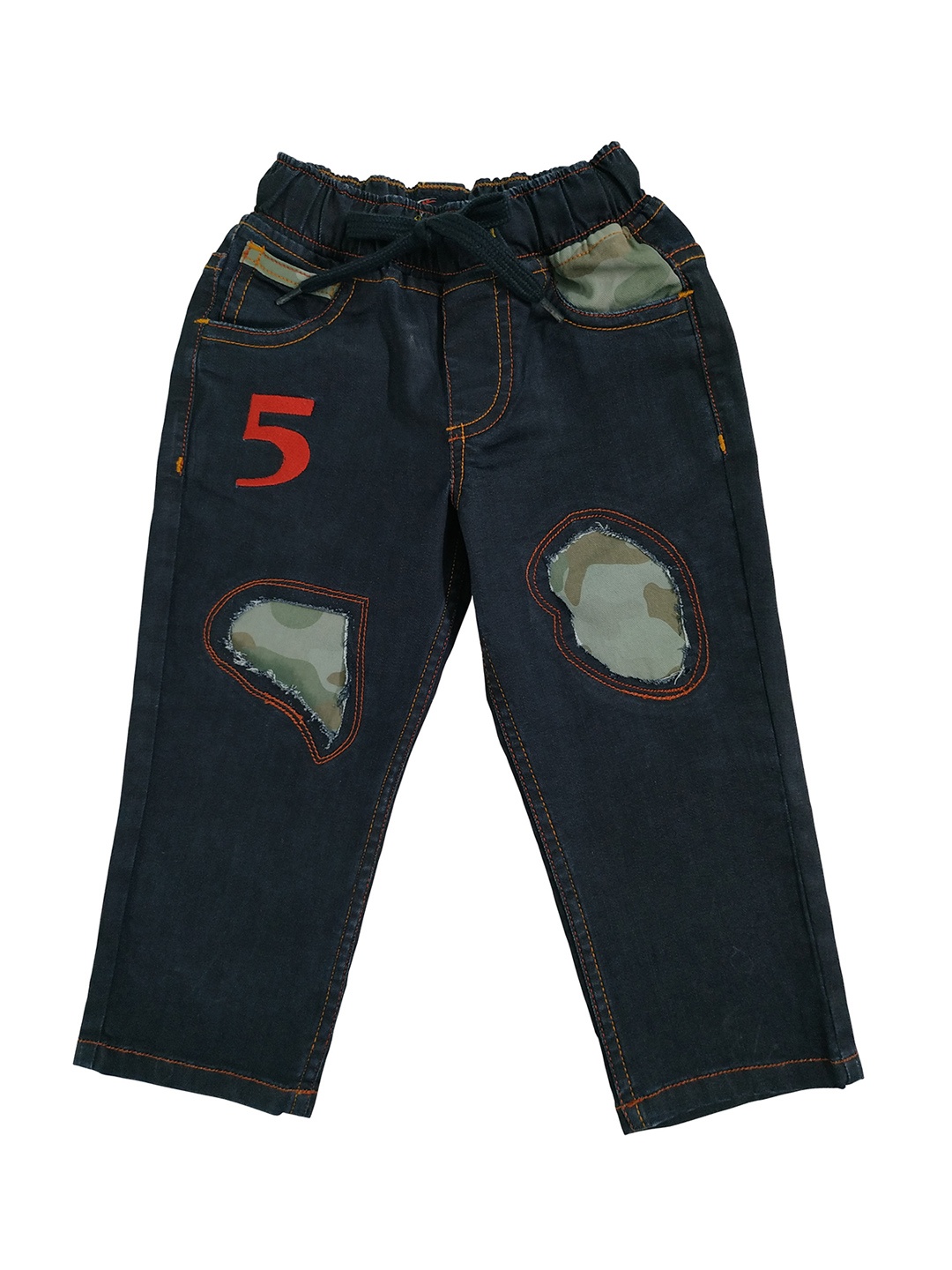 

KiddoPanti Boys Navy Blue Mid-Rise With Camouflage Patch Clean Look Regular Fit Jeans