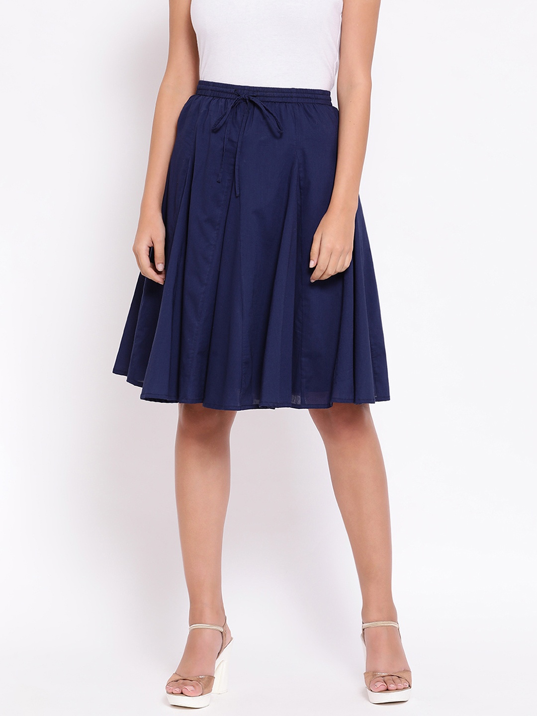 

SQew Women Navy Blue Solid A-Line Knee-Length Skirt